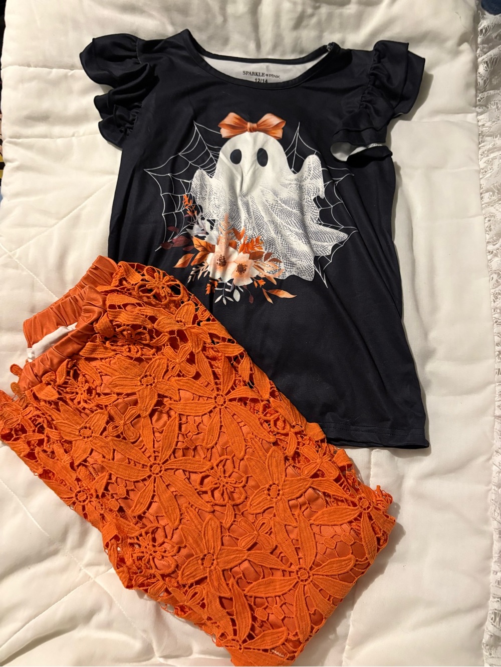 Sparkle in pink  Black and Orange Girls' Halloween Ghost Matching Set